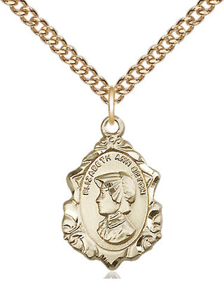 14kt Gold Saint Elizabeth Ann Seton Medal Engraved Catholic Saint Jewelry