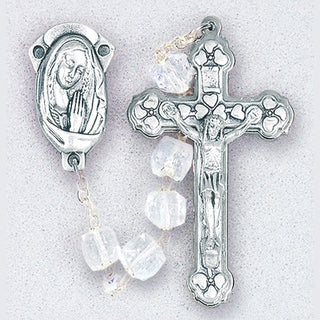 Square Tin Cut Crystal Aurora Borealis Rosa Ry with Deluxe Cross and Box