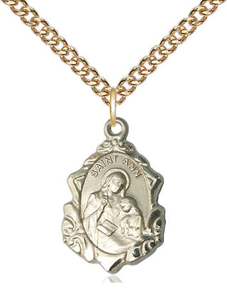 14kt Gold Filled Saint Ann Medal Religious Jewelry Engraved Catholic Saint Jewelry