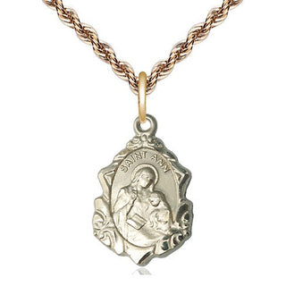 14kt Gold Filled Saint Ann Medal Religious Jewelry Engraved Catholic Saint Jewelry