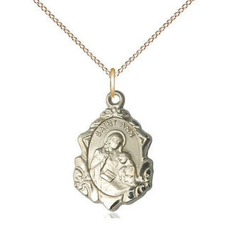 14kt Gold Saint Ann Medal Engraved Catholic Saint Jewelry
