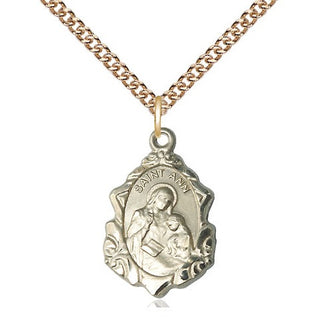 14kt Gold Saint Ann Medal Engraved Catholic Saint Jewelry