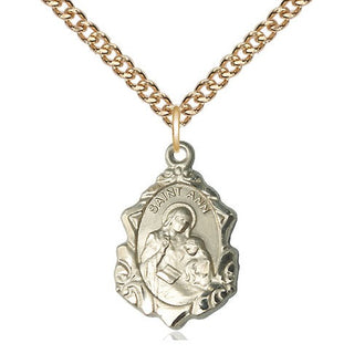 14kt Gold Saint Ann Medal Engraved Catholic Saint Jewelry