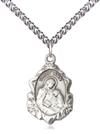 Sterling Silver Saint Ann Medal Religious Jewelry Engraved Catholic Saint Jewelry