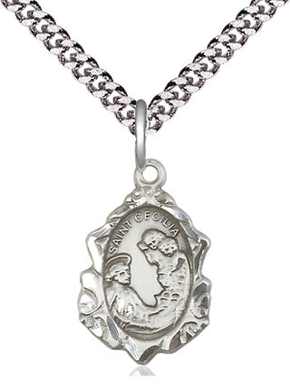 Sterling Silver Saint Cecilia Medal Religious Jewelry Engraved Catholic Saint Jewelry