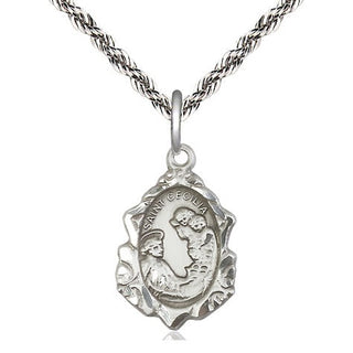 Sterling Silver Saint Cecilia Medal Religious Jewelry Engraved Catholic Saint Jewelry