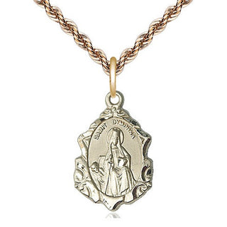 14kt Gold Saint Dymphna Medal Engraved Catholic Saint Jewelry