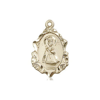 14kt Gold Infant of Prague Medal Engraved Catholic Saint Jewelry