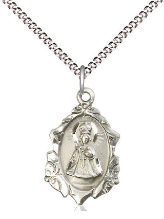 Sterling Silver Infant of Prague Medal Religious Jewelry Engraved Catholic Saint Jewelry