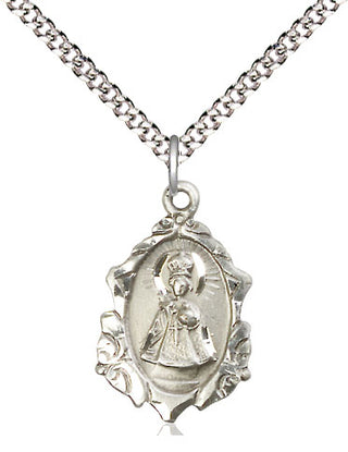 Sterling Silver Infant of Prague Medal Religious Jewelry Engraved Catholic Saint Jewelry