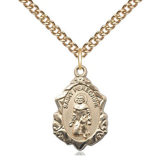 14kt Gold Saint Peregrine Medal Engraved Catholic Saint Jewelry
