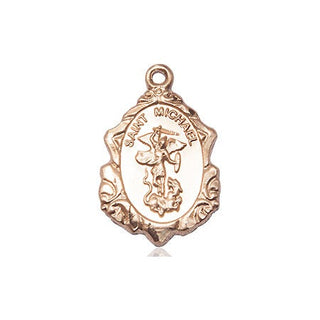 14kt Gold Saint Michael the Archangel Medal Engraved Catholic Saint Jewelry