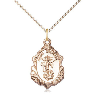 14kt Gold Saint Michael the Archangel Medal Engraved Catholic Saint Jewelry
