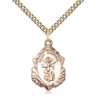 14kt Gold Saint Michael the Archangel Medal Engraved Catholic Saint Jewelry