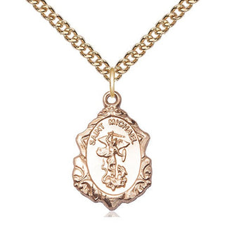 14kt Gold Saint Michael the Archangel Medal Engraved Catholic Saint Jewelry
