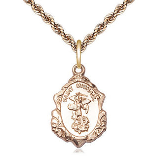 14kt Gold Saint Michael the Archangel Medal Engraved Catholic Saint Jewelry