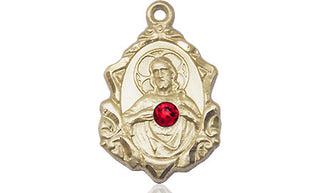 14kt Gold Filled Scapular with Ruby Stone Pendant with a 3mm Ruby Swarovski stone on an 18-inch Gold Filled Light Curb Chain