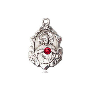 Sterling Silver Scapular with Ruby Stone Pendant with 3mm Ruby Swarovski stone Necklace