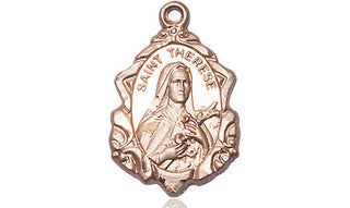 14kt Gold Filled Saint Therese of Lisieux Medal Engraved Catholic Saint Jewelry