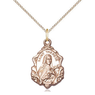 14kt Gold Saint Therese of Lisieux Medal Engraved Catholic Saint Jewelry