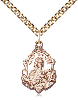14kt Gold Saint Therese of Lisieux Medal Engraved Catholic Saint Jewelry