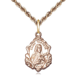 14kt Gold Saint Therese of Lisieux Medal Engraved Catholic Saint Jewelry