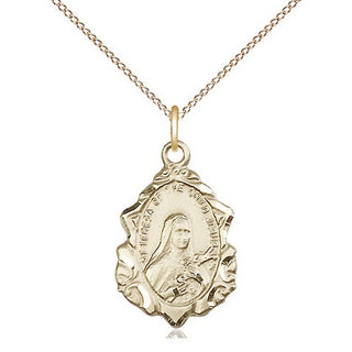 14kt Gold Saint Theresa Medal Engraved Catholic Saint Jewelry