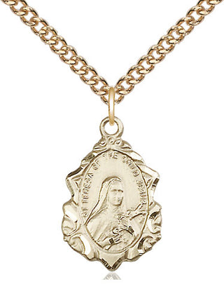 14kt Gold Saint Theresa Medal Engraved Catholic Saint Jewelry