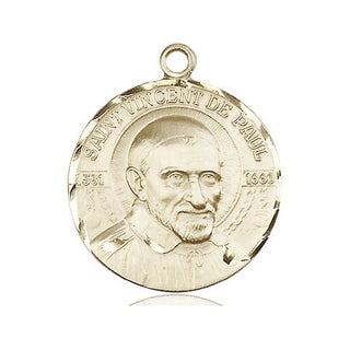14kt Gold Saint Vincent de Paul Medal Engraved Catholic Saint Jewelry