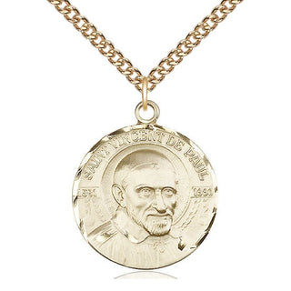14kt Gold Saint Vincent de Paul Medal Engraved Catholic Saint Jewelry