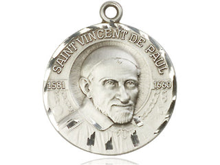 Sterling Silver Saint Vincent de Paul Medal Catholic Jewelry Engraved Catholic Saint Jewelry