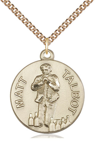 14kt Gold Matt Talbot Medal Engraved Catholic Saint Jewelry