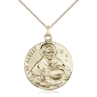 14kt Gold Saint Albert the Great Medal Engraved Catholic Saint Jewelry