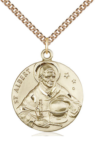 14kt Gold Saint Albert the Great Medal Engraved Catholic Saint Jewelry