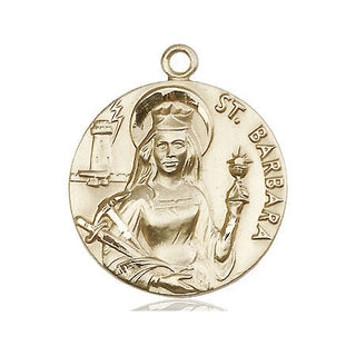 14kt Gold Filled Saint Barbara Medal Engraved Catholic Saint Jewelry