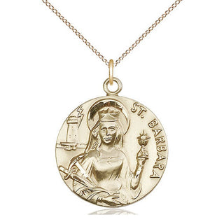 14kt Gold Filled Saint Barbara Medal Catholic Jewelry Engraved Catholic Saint Jewelry