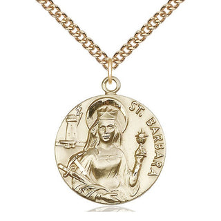 14kt Gold Filled Saint Barbara Medal Catholic Jewelry Engraved Catholic Saint Jewelry
