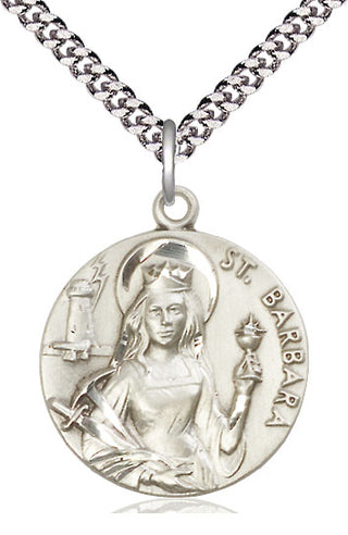 Pewter Saint Barbara Medal Catholic Jewelry Engraved Catholic Saint Jewelry