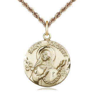 14kt Gold Filled Saint Dorothy Medal Catholic Jewelry Engraved Catholic Saint Jewelry