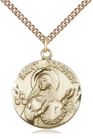 14kt Gold Saint Dorothy Medal Engraved Catholic Saint Jewelry