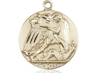 14kt Gold Saint Michael the Archangel Medal Engraved Catholic Saint Jewelry
