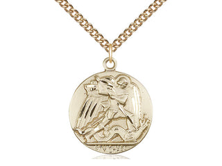 14k Gold Saint Michael the Archangel Pendant w/ 24inch Gold Filled Chain