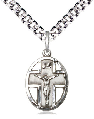 Sterling Silver Crucifix Medal Catholic Jewelry