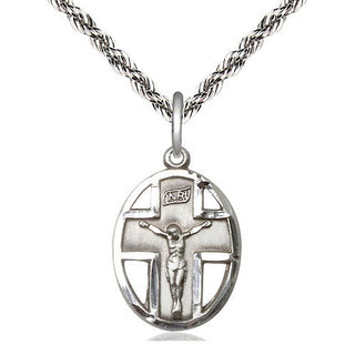 Sterling Silver Crucifix Medal Catholic Jewelry