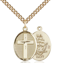 14kt Gold Filled Cross Navy Medal | Medium