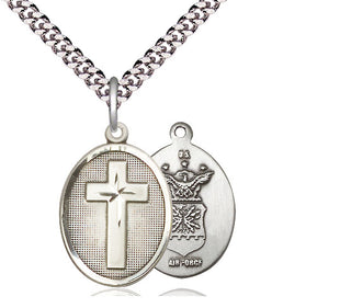 Sterling Silver Cross Air Force Medal Religious Jewelry
