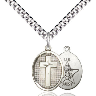 Sterling Silver Cross Army Medal Religious Jewelry