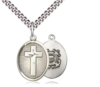 Sterling Silver Cross Coast Guard Medal Religious Jewelry