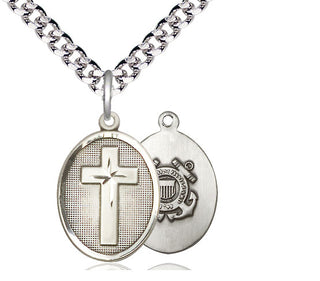 Sterling Silver Cross Coast Guard Medal Religious Jewelry