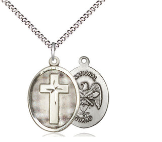Sterling Silver Cross National Guard Medal Religious Jewelry
